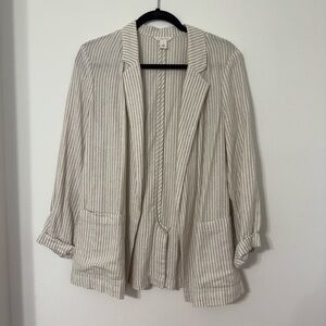Caslon Knit Striped Open Front Blazer – Size Small – Beige/Cream